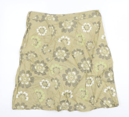 H&M Womens Green Floral Linen Straight & Pencil Skirt Size 10 Zip
