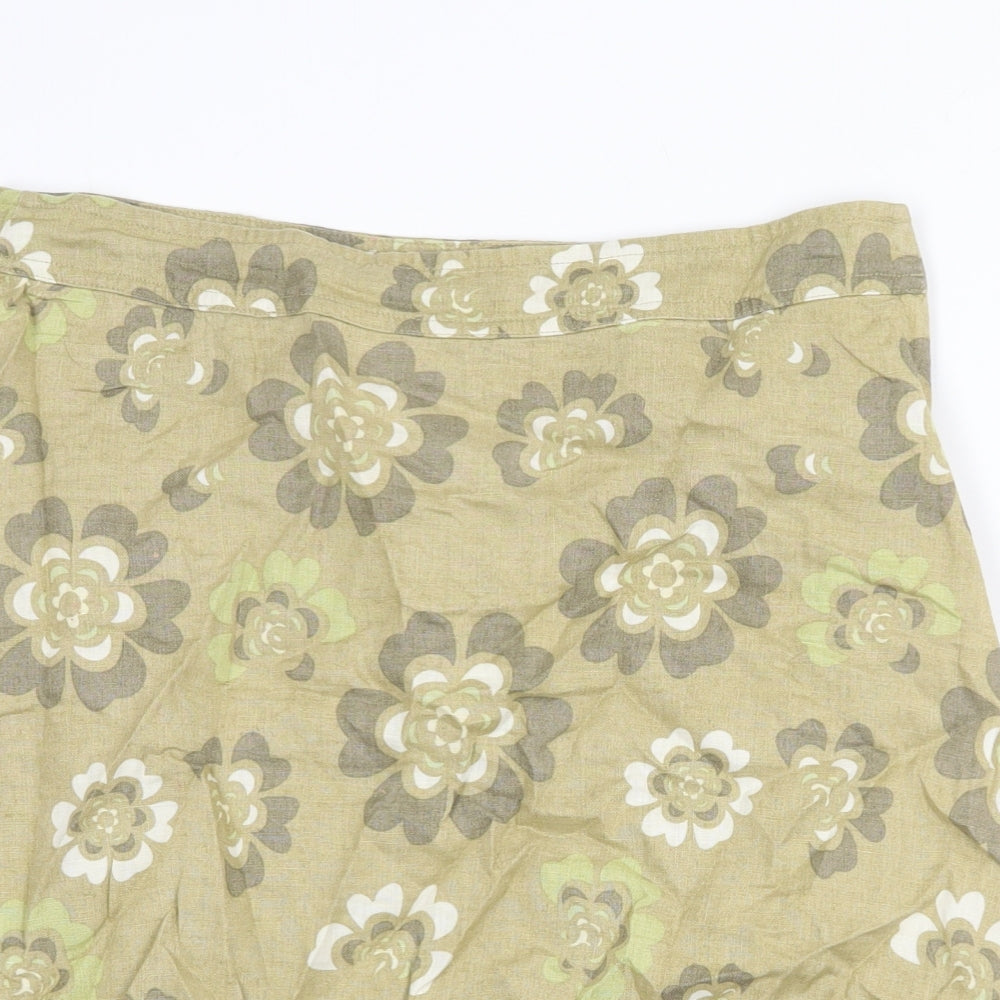 H&M Womens Green Floral Linen Straight & Pencil Skirt Size 10 Zip