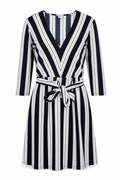 H&M Womens Blue Striped Polyester A-Line Size S V-Neck Tie