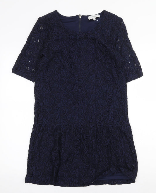 NEXT Womens Blue Polyester A-Line Size 6 Scoop Neck Zip - Drop hem