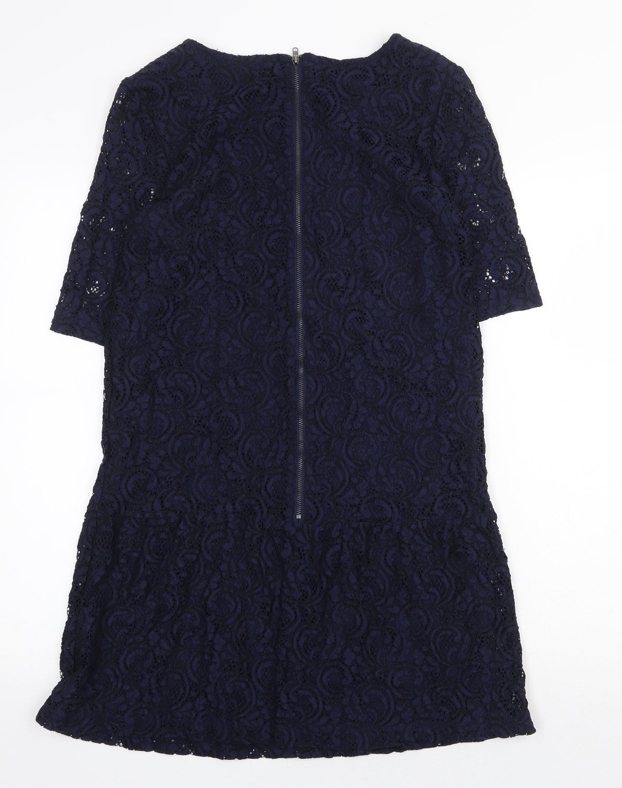 NEXT Womens Blue Polyester A-Line Size 6 Scoop Neck Zip - Drop hem