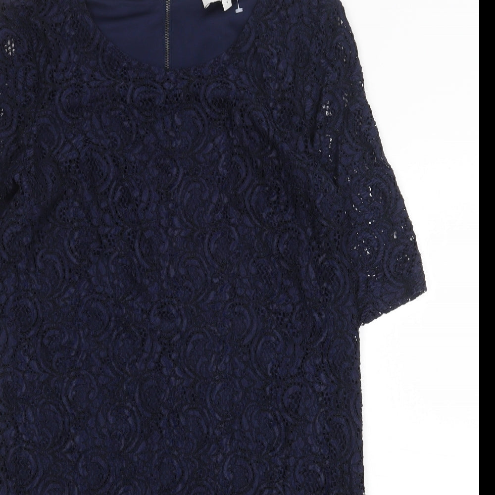 NEXT Womens Blue Polyester A-Line Size 6 Scoop Neck Zip - Drop hem