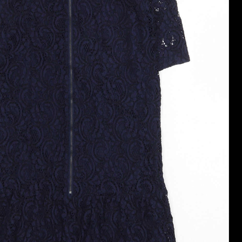 NEXT Womens Blue Polyester A-Line Size 6 Scoop Neck Zip - Drop hem