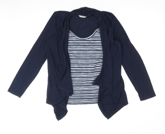 Marks and Spencer Womens Blue Scoop Neck Striped Polyester Pullover Jumper Size 12