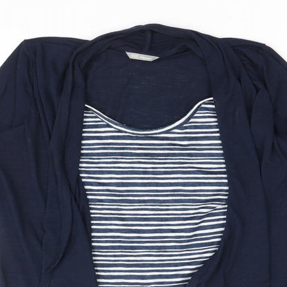 Marks and Spencer Womens Blue Scoop Neck Striped Polyester Pullover Jumper Size 12