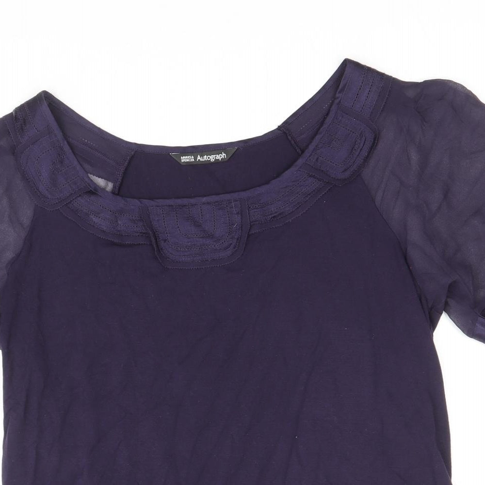 Autograph Womens Purple Viscose Basic Blouse Size 10 Boat Neck