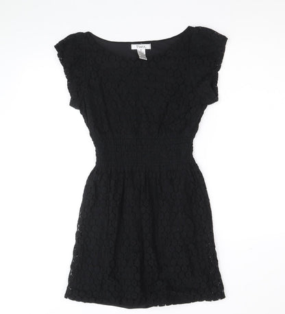Pinky Womens Black Geometric Cotton Fit & Flare Size M Boat Neck Pullover