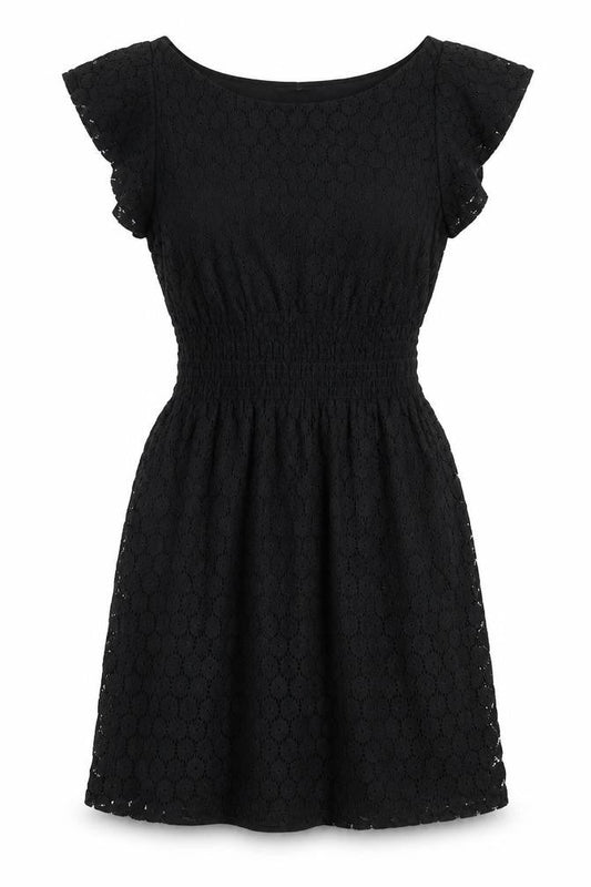 Pinky Womens Black Geometric Cotton Fit & Flare Size M Boat Neck Pullover