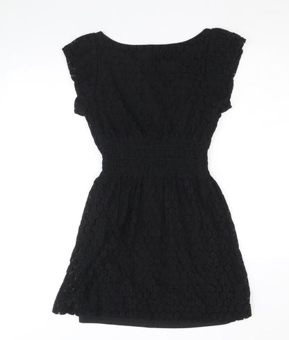 Pinky Womens Black Geometric Cotton Fit & Flare Size M Boat Neck Pullover