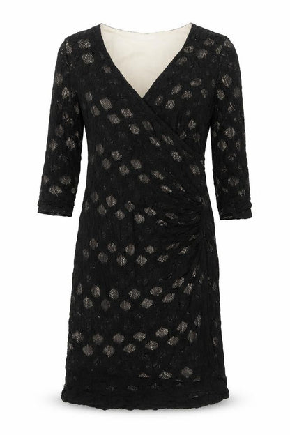 Kaliko Womens Black Geometric Cotton A-Line Size 12 V-Neck Pullover