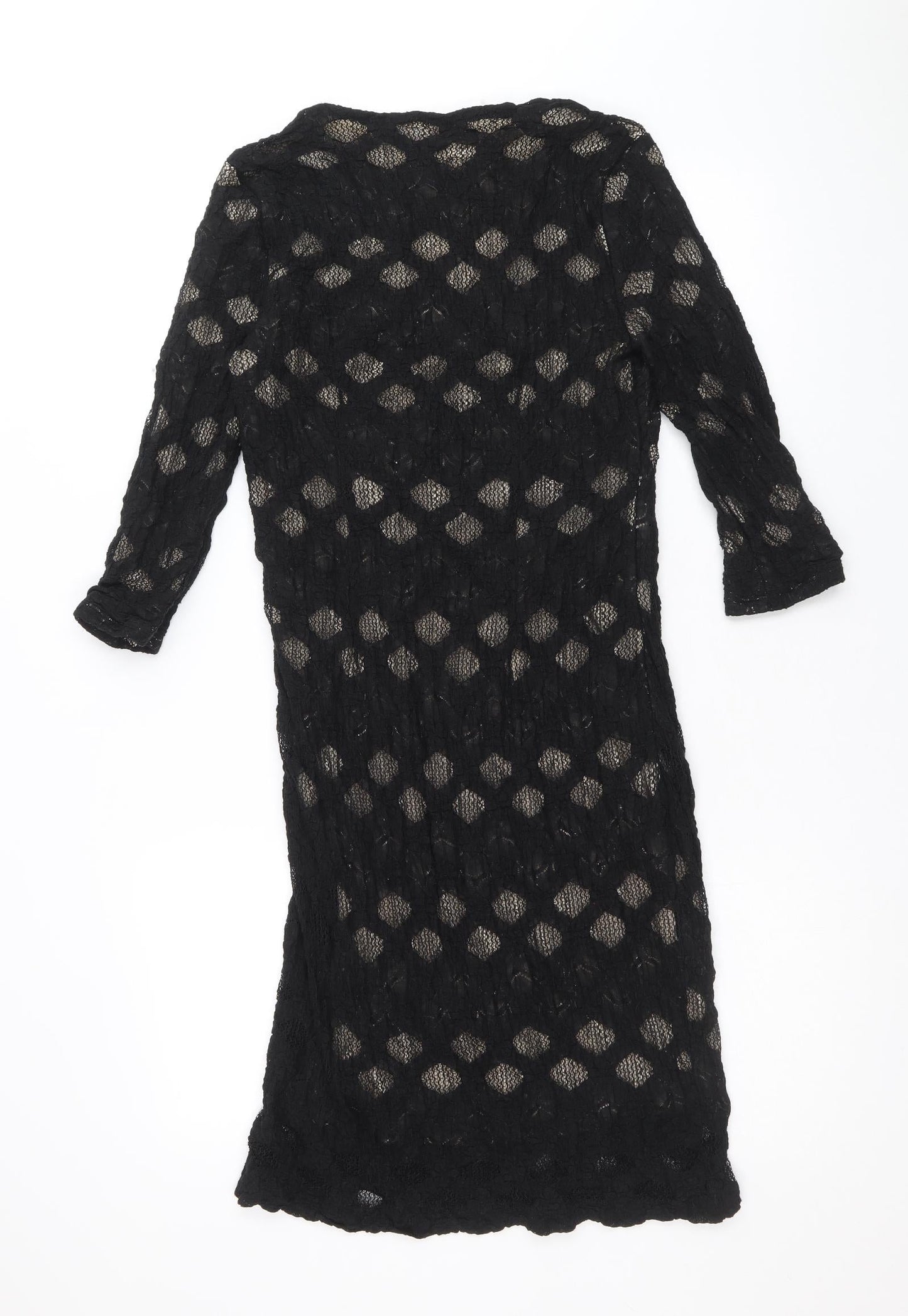 Kaliko Womens Black Geometric Cotton A-Line Size 12 V-Neck Pullover