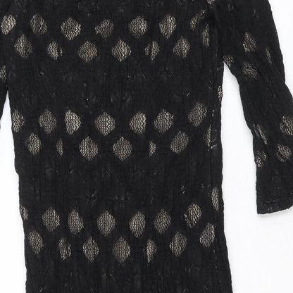 Kaliko Womens Black Geometric Cotton A-Line Size 12 V-Neck Pullover