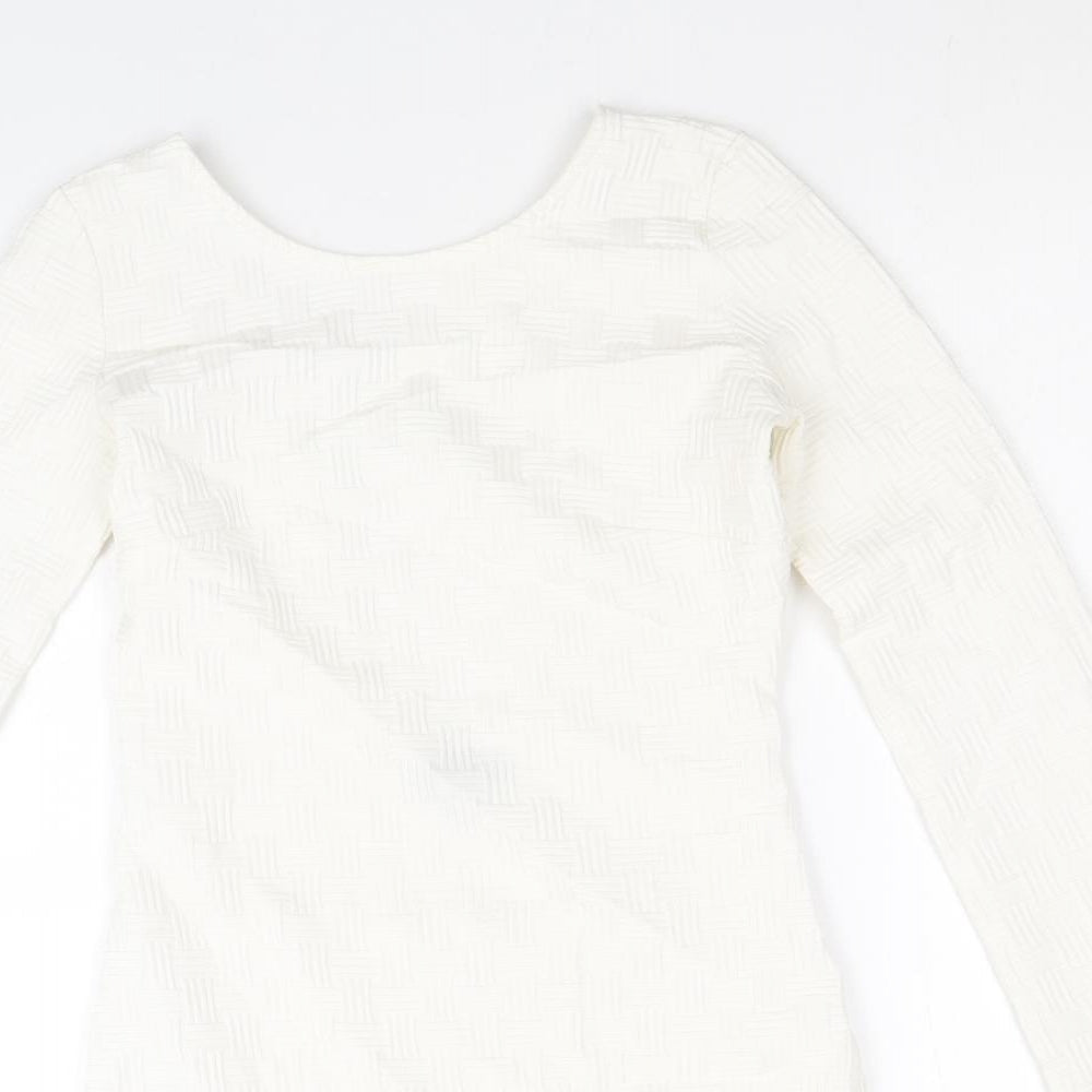 Topshop Womens White Geometric Polyester Mini Size 8 Scoop Neck Pullover