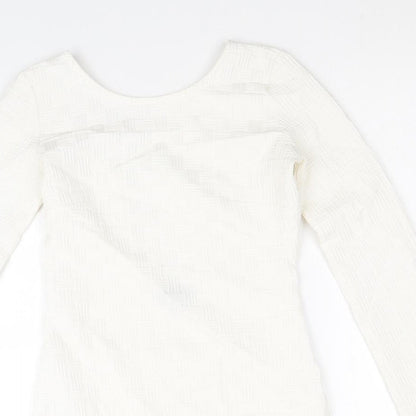Topshop Womens White Geometric Polyester Mini Size 8 Scoop Neck Pullover