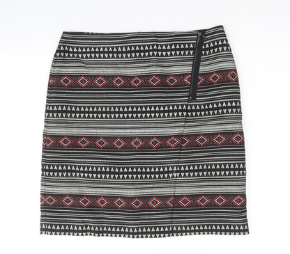 Marks and Spencer Womens Black Geometric Polyester Straight & Pencil Skirt Size 12 Zip