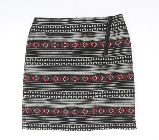 Marks and Spencer Womens Black Geometric Polyester Straight & Pencil Skirt Size 12 Zip