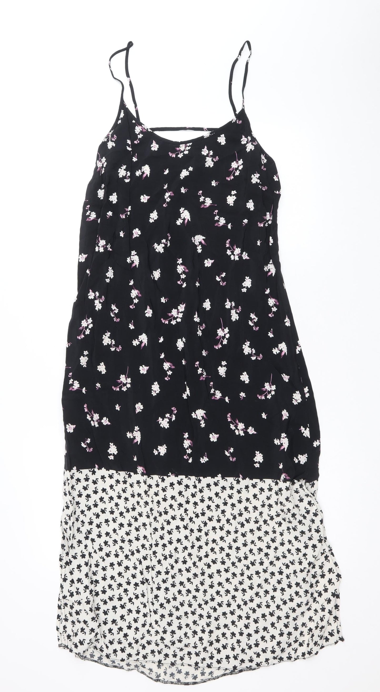 ASOS Womens Black Floral Viscose Slip Dress Size 10 V-Neck Pullover