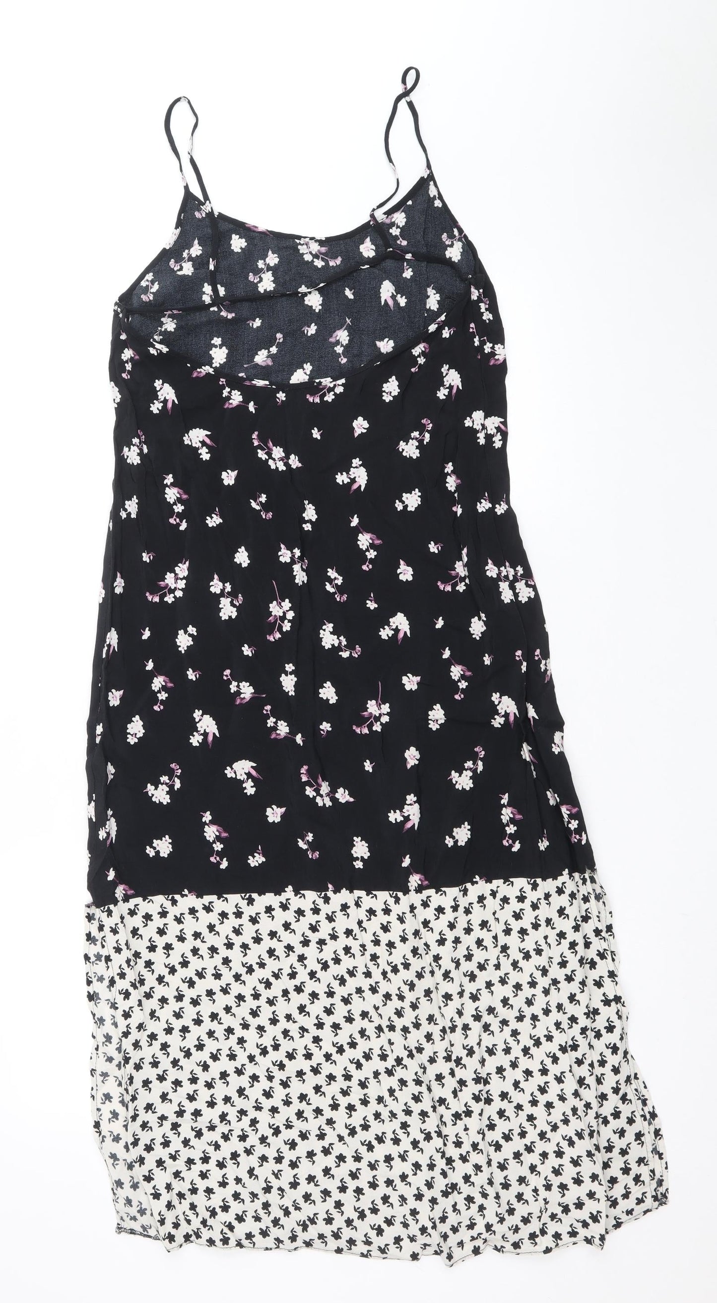 ASOS Womens Black Floral Viscose Slip Dress Size 10 V-Neck Pullover