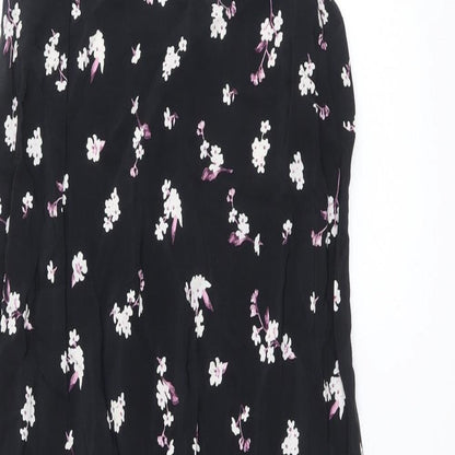 ASOS Womens Black Floral Viscose Slip Dress Size 10 V-Neck Pullover