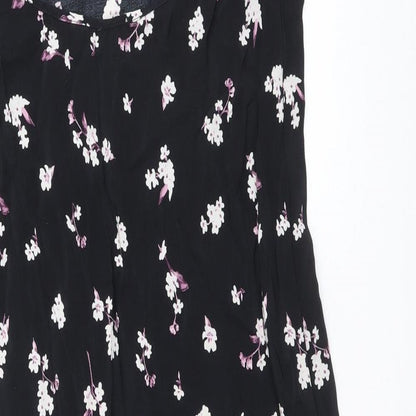 ASOS Womens Black Floral Viscose Slip Dress Size 10 V-Neck Pullover
