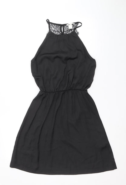 H&M Womens Black Polyester Fit & Flare Size 8 Scoop Neck Button - Lace Details