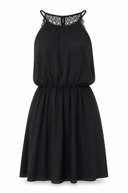 H&M Womens Black Polyester Fit & Flare Size 8 Scoop Neck Button - Lace Details
