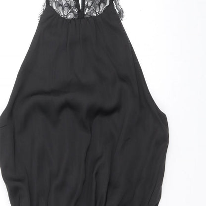H&M Womens Black Polyester Fit & Flare Size 8 Scoop Neck Button - Lace Details