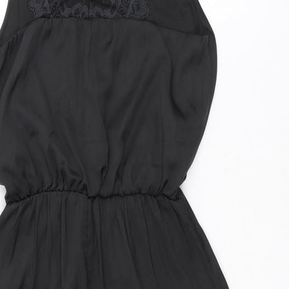 H&M Womens Black Polyester Fit & Flare Size 8 Scoop Neck Button - Lace Details