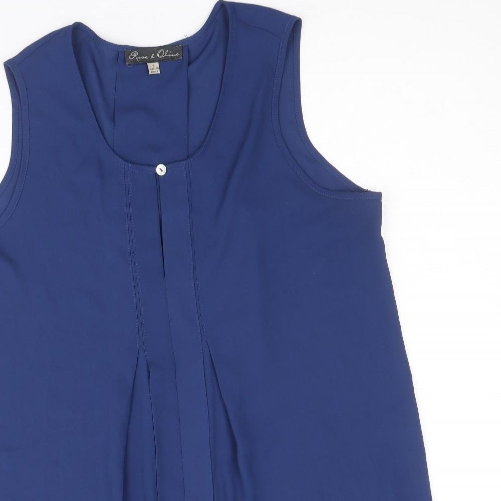 Womens UK Size S Rose & Olive Blue Basic Tank