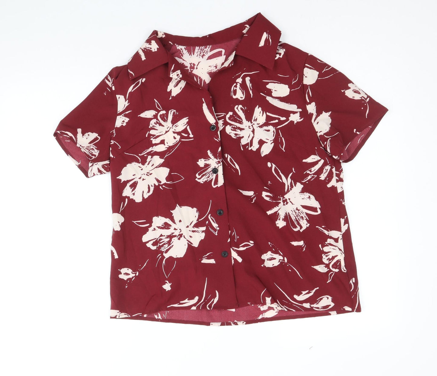 SheIn Womens Red Floral Polyester Basic Button-Up Size S Collared