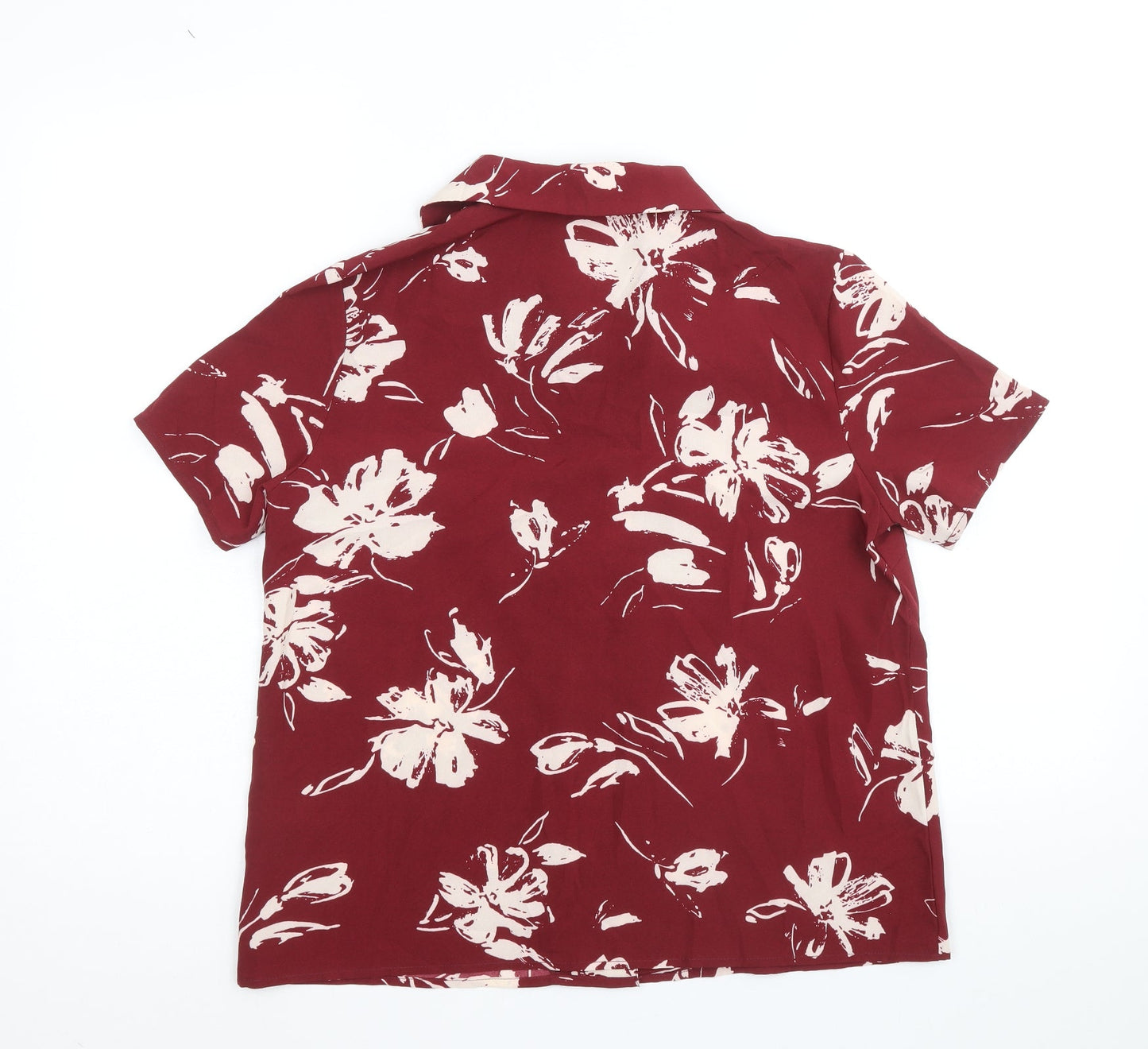 SheIn Womens Red Floral Polyester Basic Button-Up Size S Collared