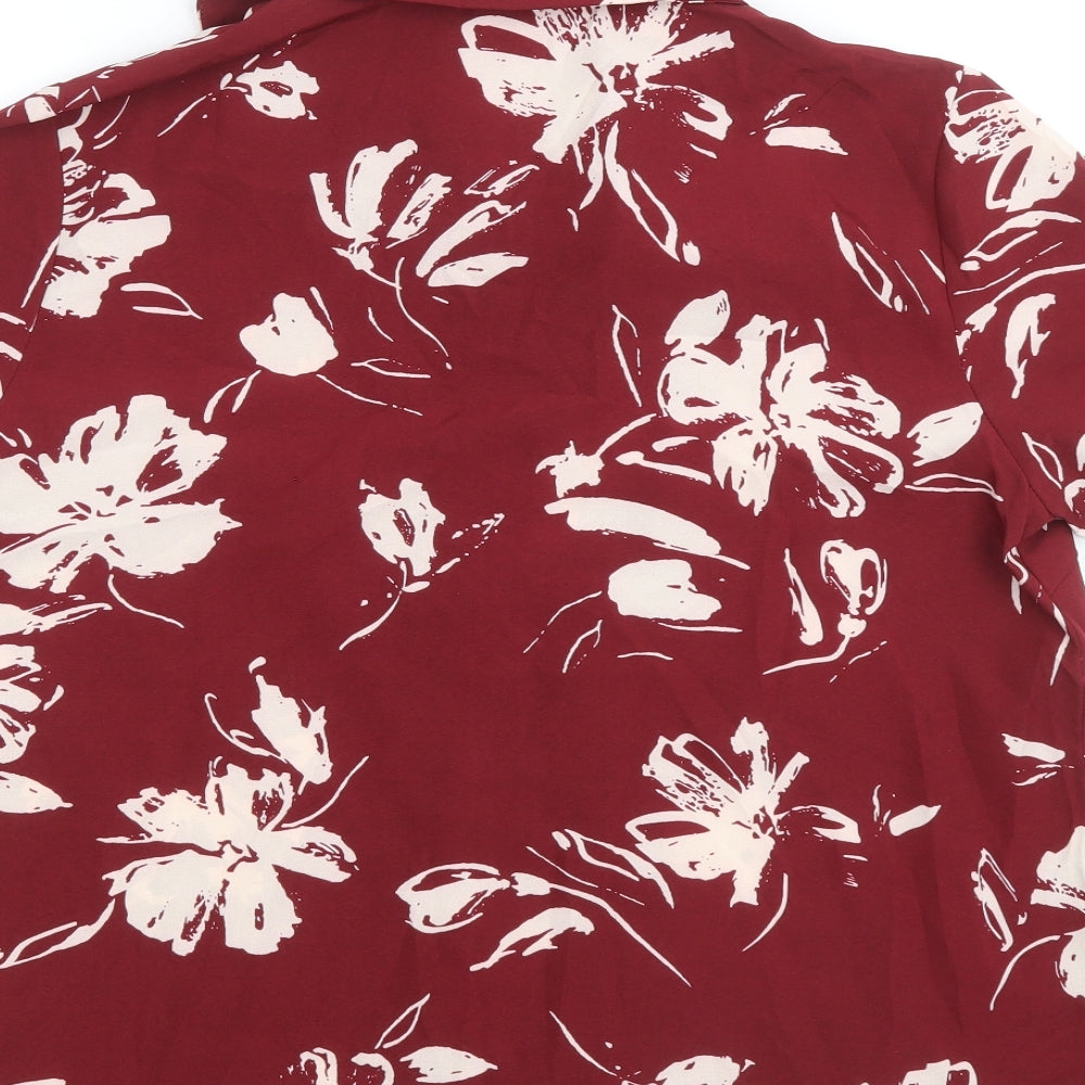 SheIn Womens Red Floral Polyester Basic Button-Up Size S Collared