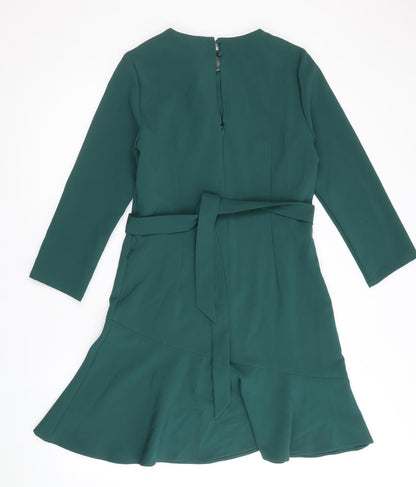 Warehouse Womens Green Polyester A-Line Size 10 Round Neck Zip