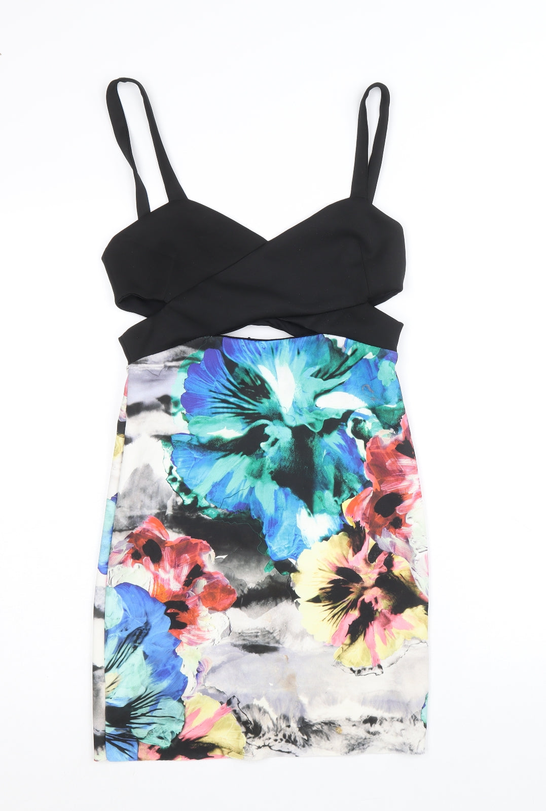 Zara Womens Multicoloured Floral Polyamide Mini Size S V-Neck Zip