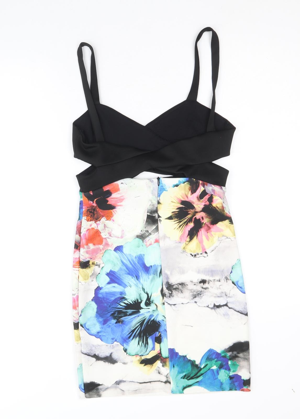 Zara Womens Multicoloured Floral Polyamide Mini Size S V-Neck Zip