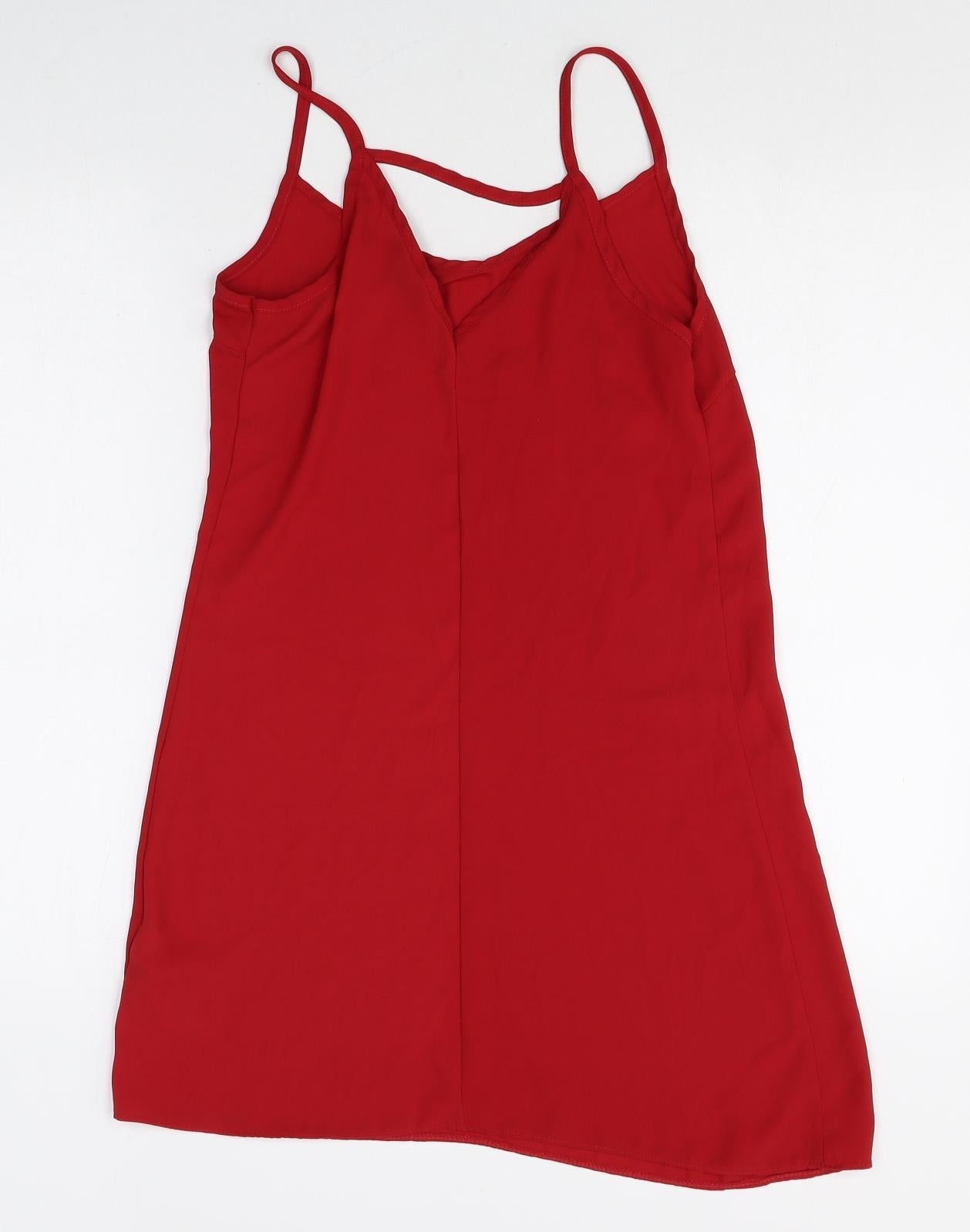 New Look Womens Red Polyester Slip Dress Size 6 V-Neck Pullover