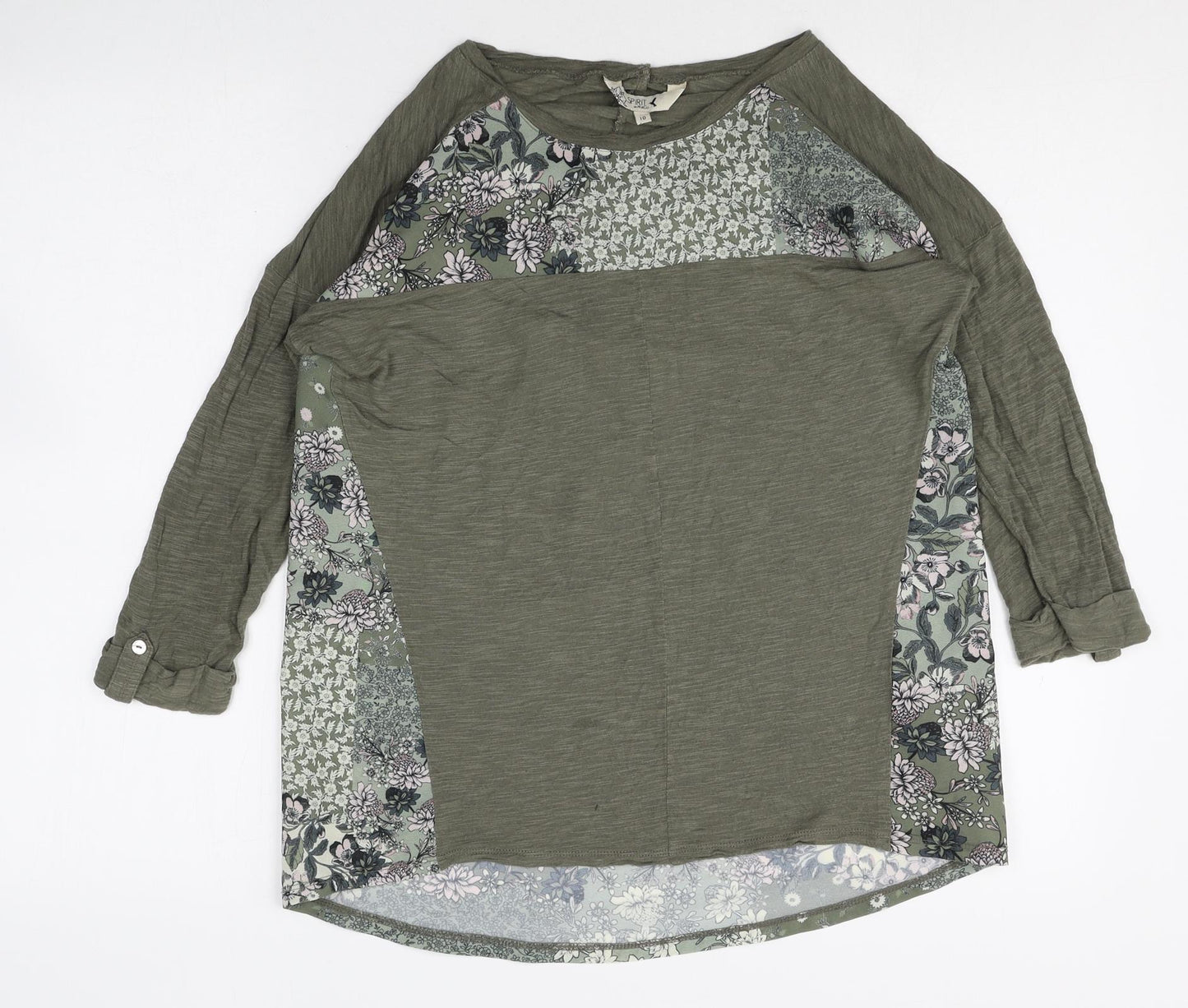 M&Co Womens Green Floral Viscose Basic Blouse Size 10 Boat Neck