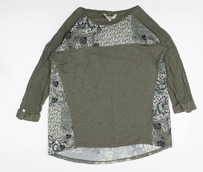M&Co Womens Green Floral Viscose Basic Blouse Size 10 Boat Neck