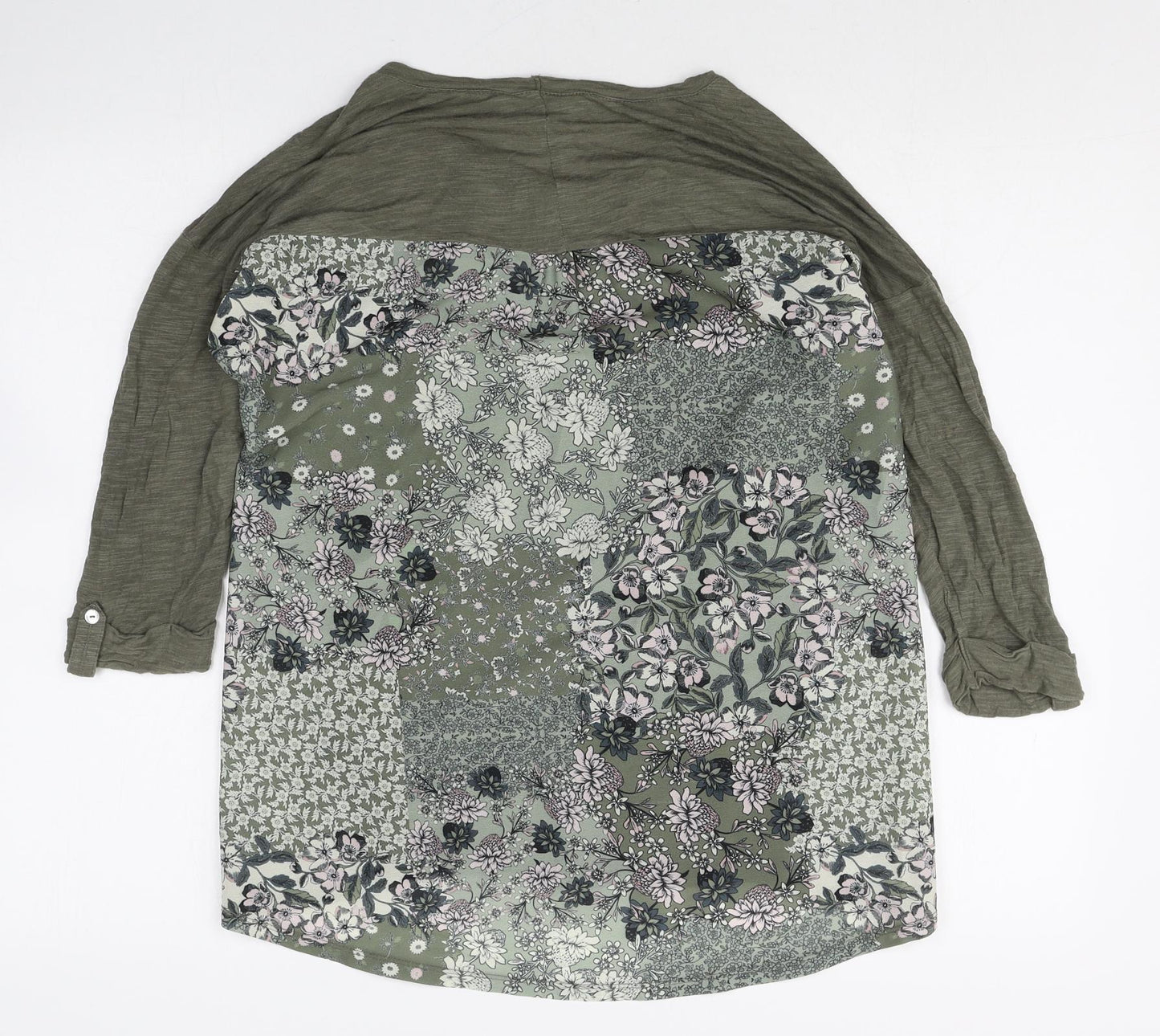 M&Co Womens Green Floral Viscose Basic Blouse Size 10 Boat Neck