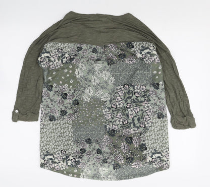 M&Co Womens Green Floral Viscose Basic Blouse Size 10 Boat Neck