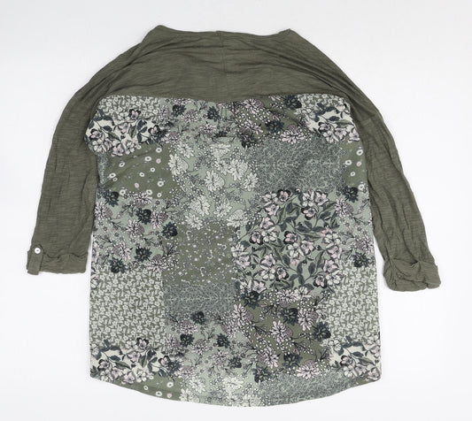 M&Co Womens Green Floral Viscose Basic Blouse Size 10 Boat Neck