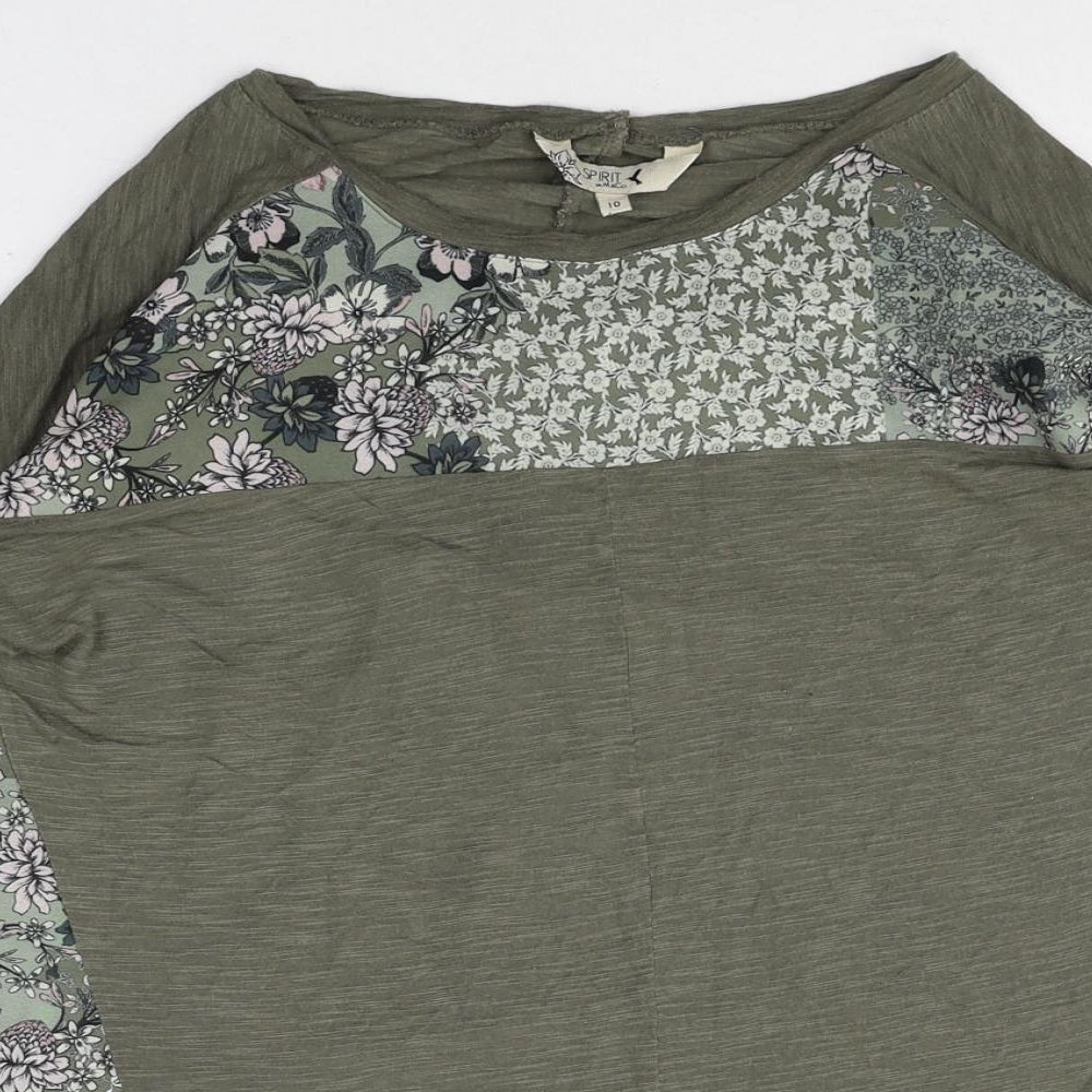 M&Co Womens Green Floral Viscose Basic Blouse Size 10 Boat Neck