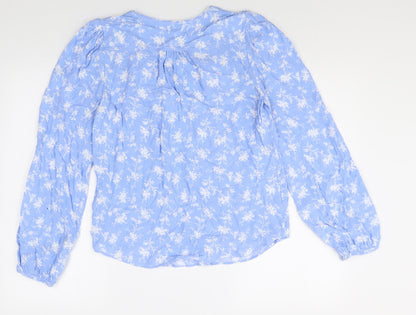 Pre Una Womens Blue Floral Viscose Basic Blouse Size 6 V-Neck