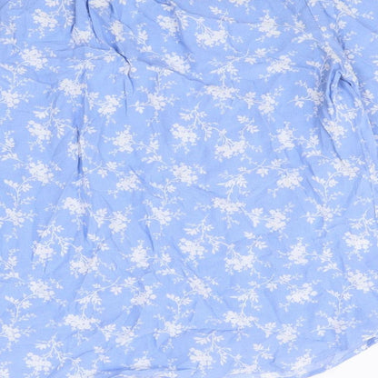 Pre Una Womens Blue Floral Viscose Basic Blouse Size 6 V-Neck