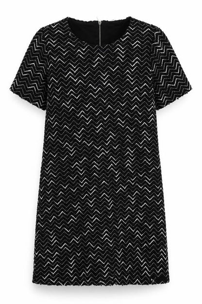 Nutmeg Womens Black Geometric Polyester Shift Size 12 Boat Neck Zip