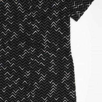 Nutmeg Womens Black Geometric Polyester Shift Size 12 Boat Neck Zip