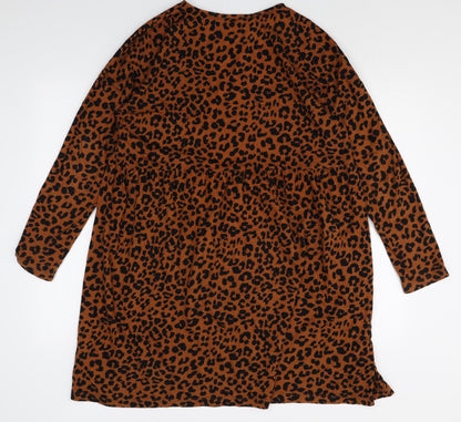 ASOS Womens Brown Animal Print 100% Cotton Trapeze & Swing Size 12 Round Neck Pullover - Leopard Print