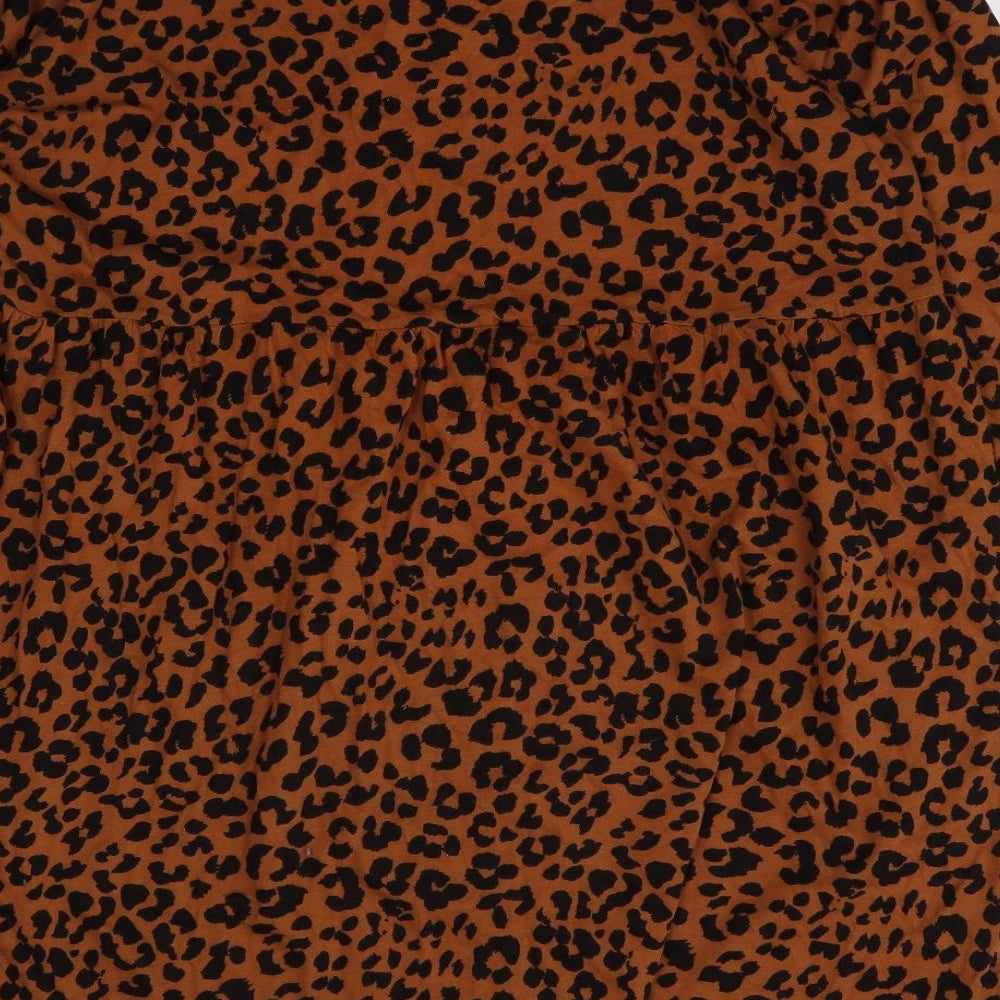 ASOS Womens Brown Animal Print 100% Cotton Trapeze & Swing Size 12 Round Neck Pullover - Leopard Print