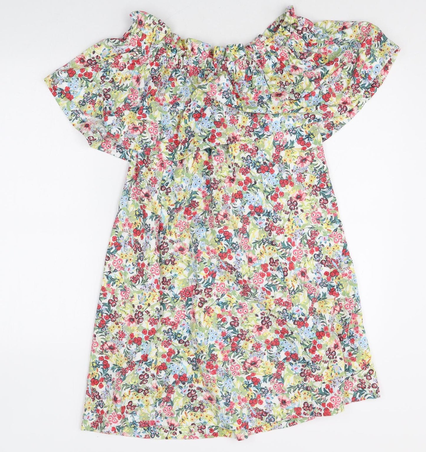 H&M Womens Multicoloured Floral Cotton A-Line Size XS Off the Shoulder Pullover