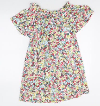 H&M Womens Multicoloured Floral Cotton A-Line Size XS Off the Shoulder Pullover